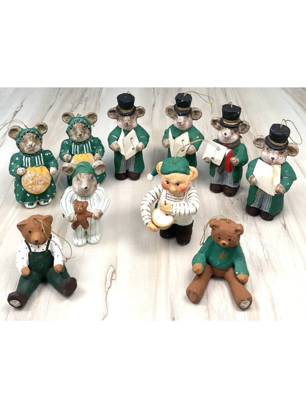 VTG Lot 10 Papier-Mache 3-5" Victorian Style Bear Mouse Elf CHRISTMAS ORNAMENTS